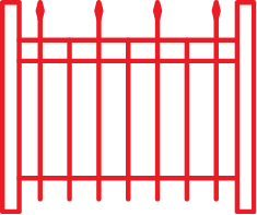A stylized graphic of an ornate aluminum fence.