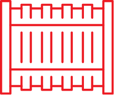 A stylized graphic of a tall privacy fence in red.