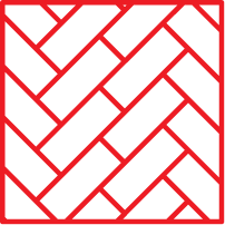 A stylized graphic of interwoven deck boards in red.