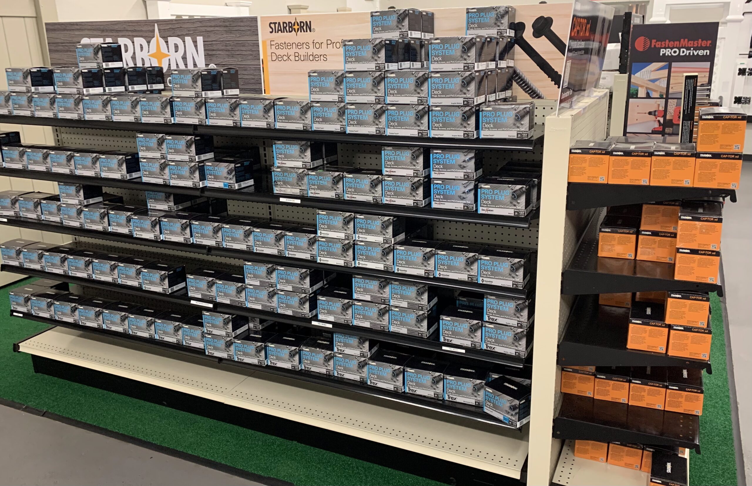 A fully stock shelf of deck plugs to cover screw holes.