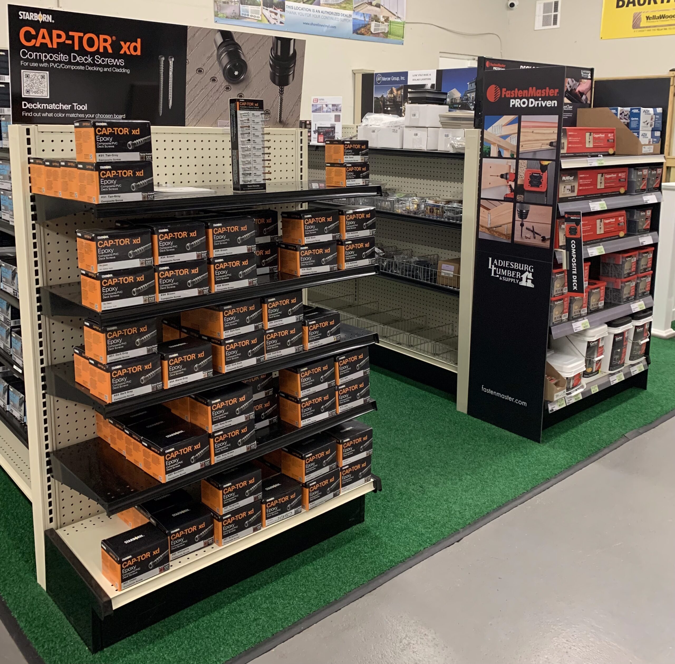 A shot of the store floor at Ladiesburg Lumber, featuring Cap-Tor deck screws.