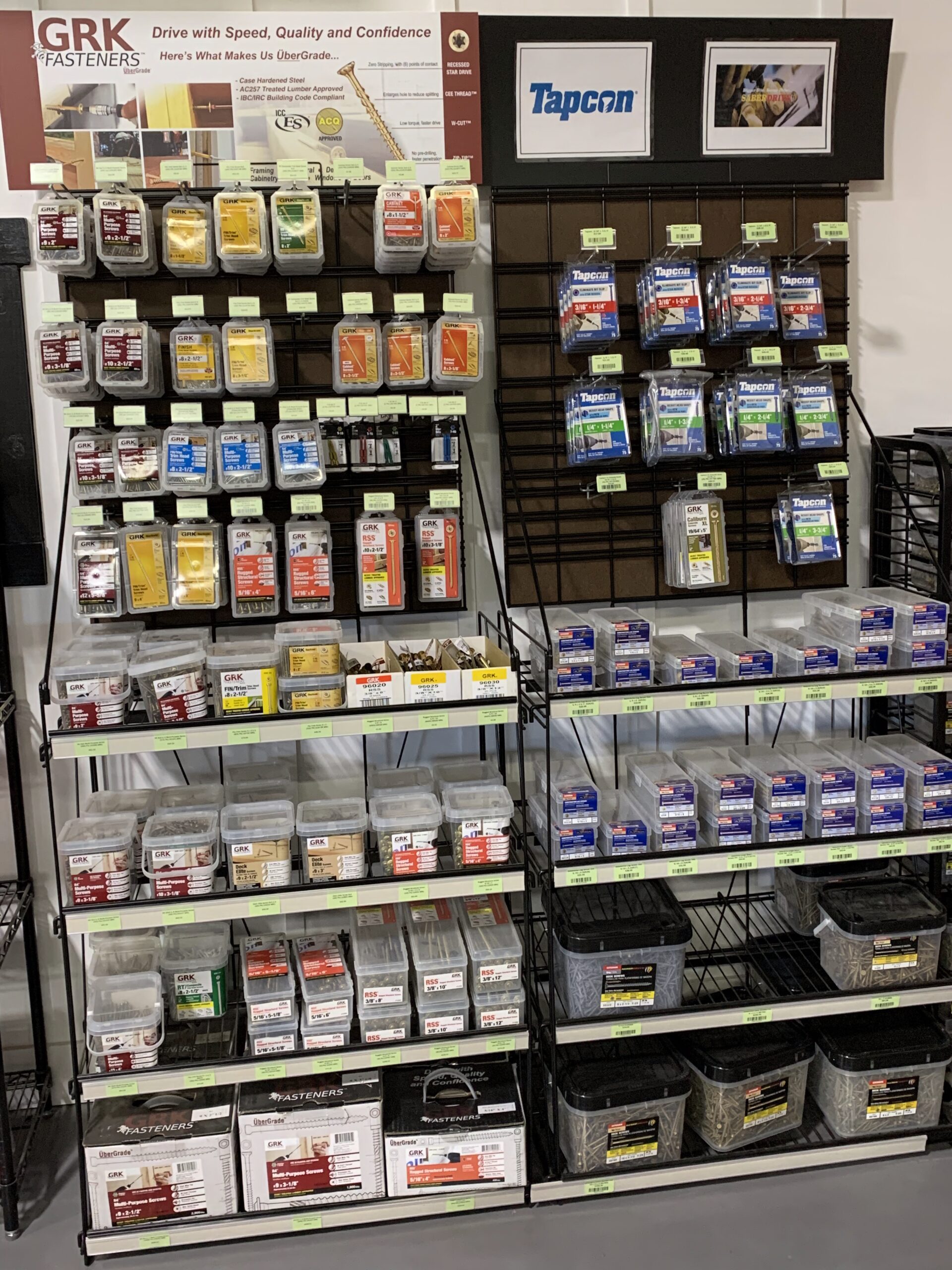 A variety of fasteners and heavy duty screws for sale at Ladiesburg Lumber.