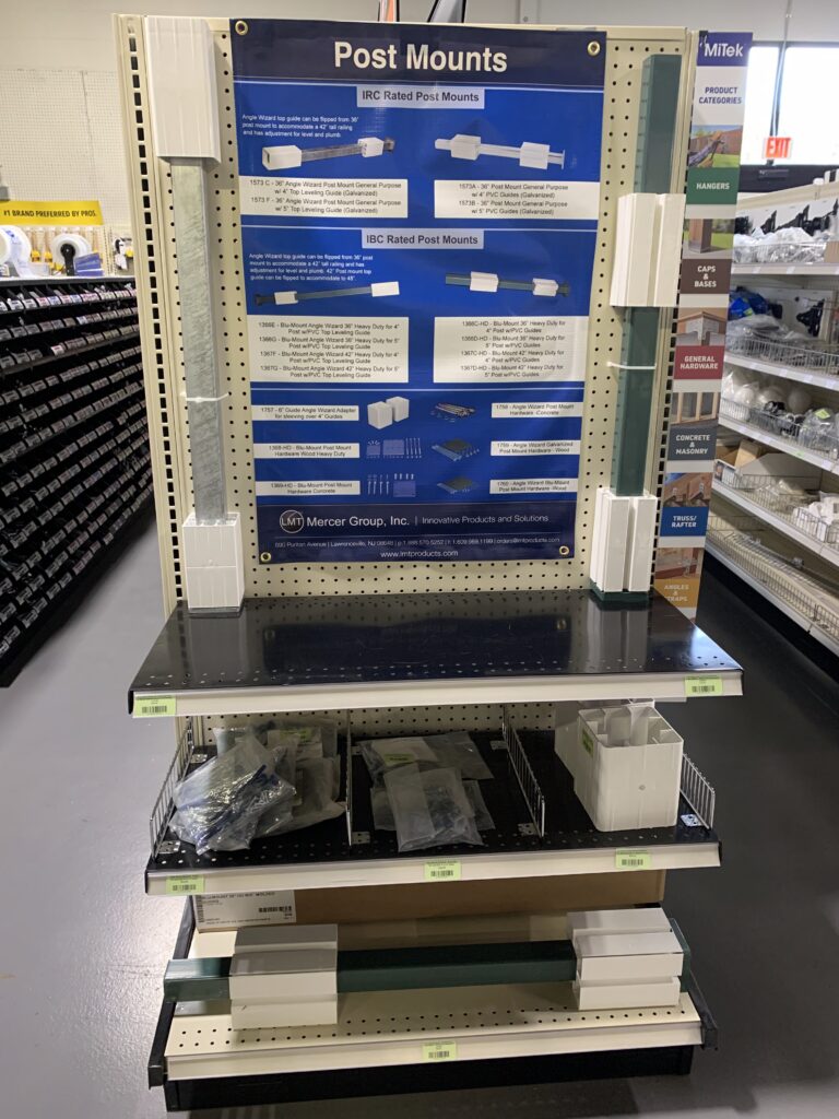 A floor photo of post mounts and appropriate information for builders.