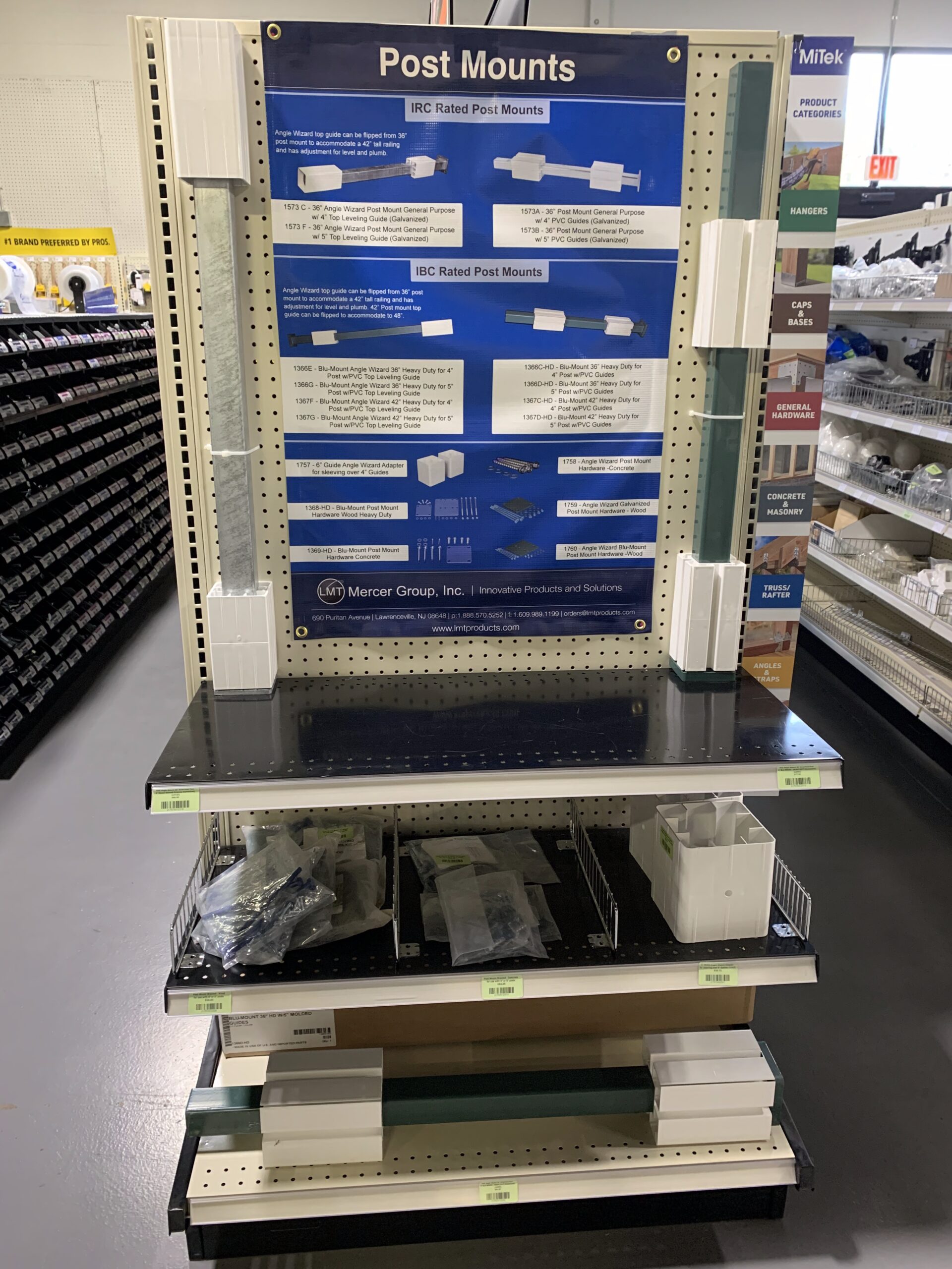 A floor photo of post mounts and appropriate information for builders.
