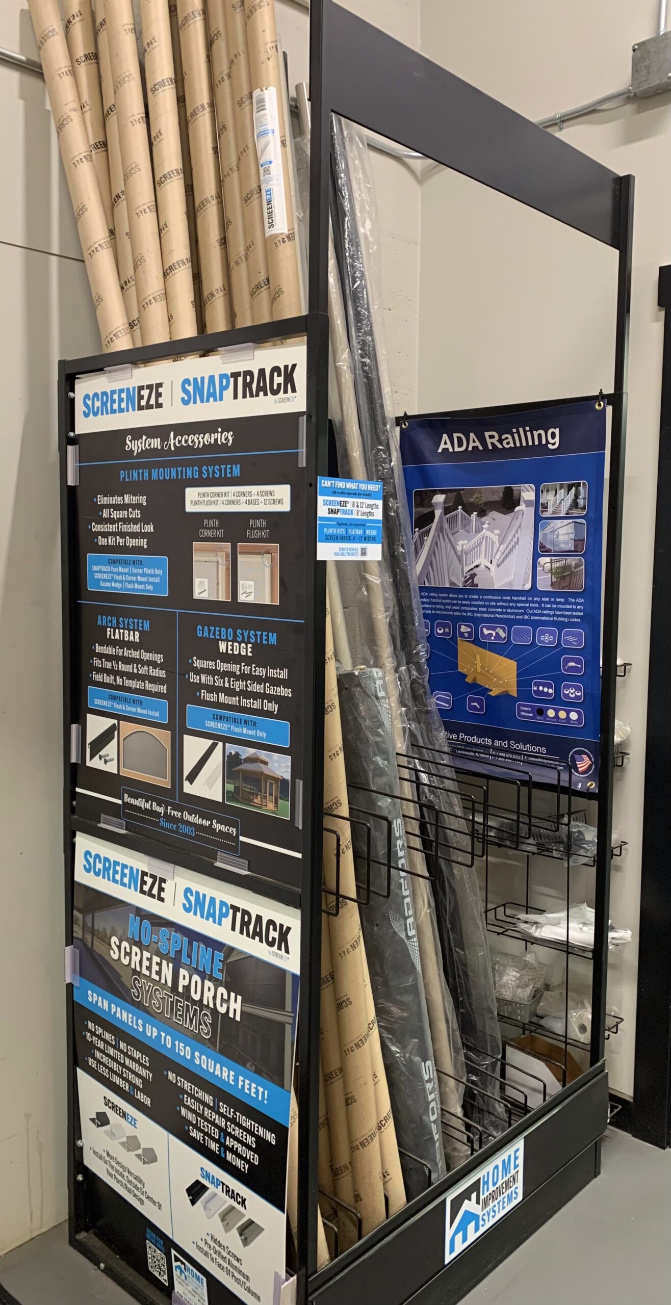 A store photo featuring the ScreenEze Snaptrack accessories needed to screen in your deck.
