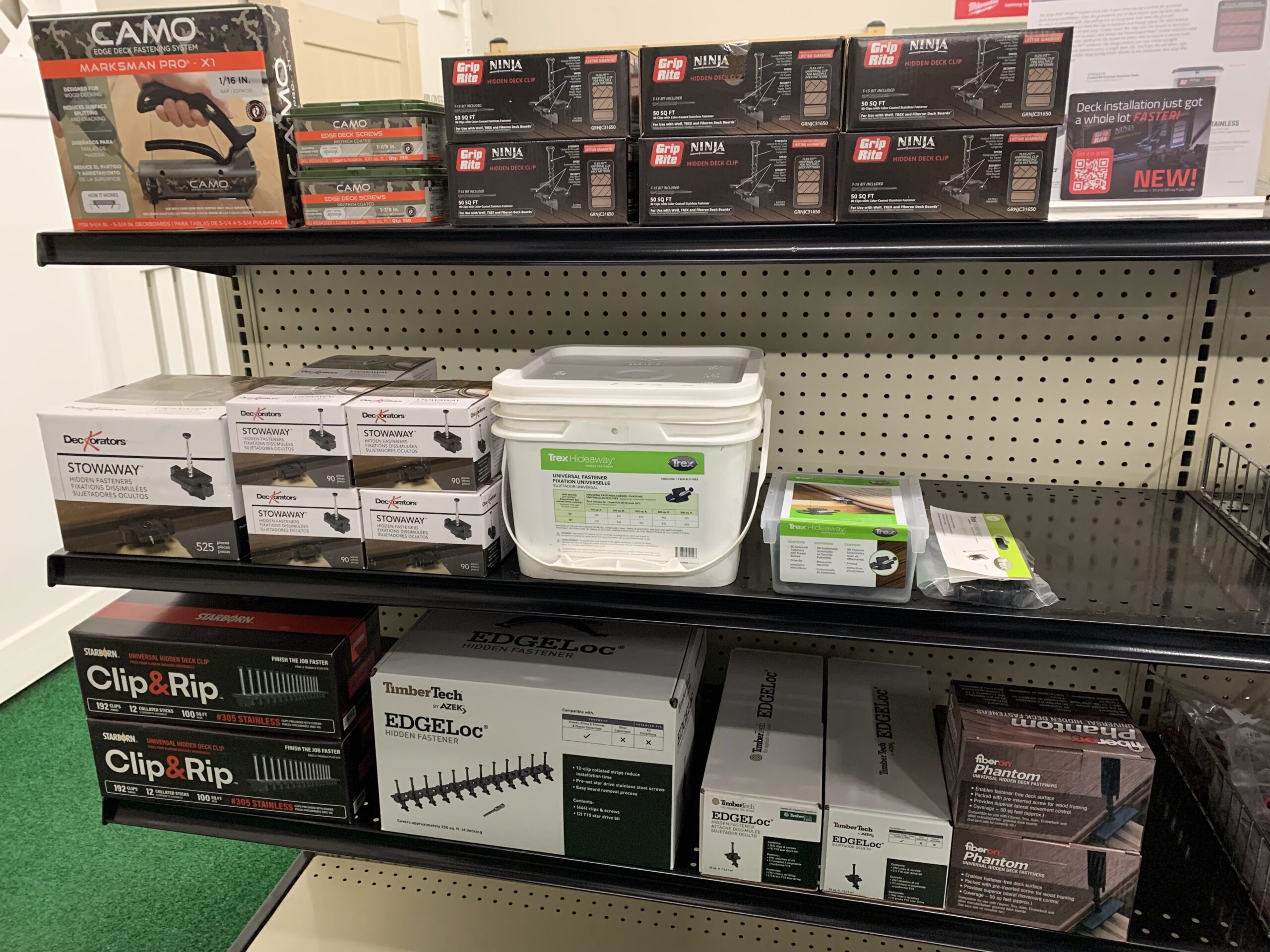 A aisle shot featuring accessories helpful to lay down deck and secure it to the frame.