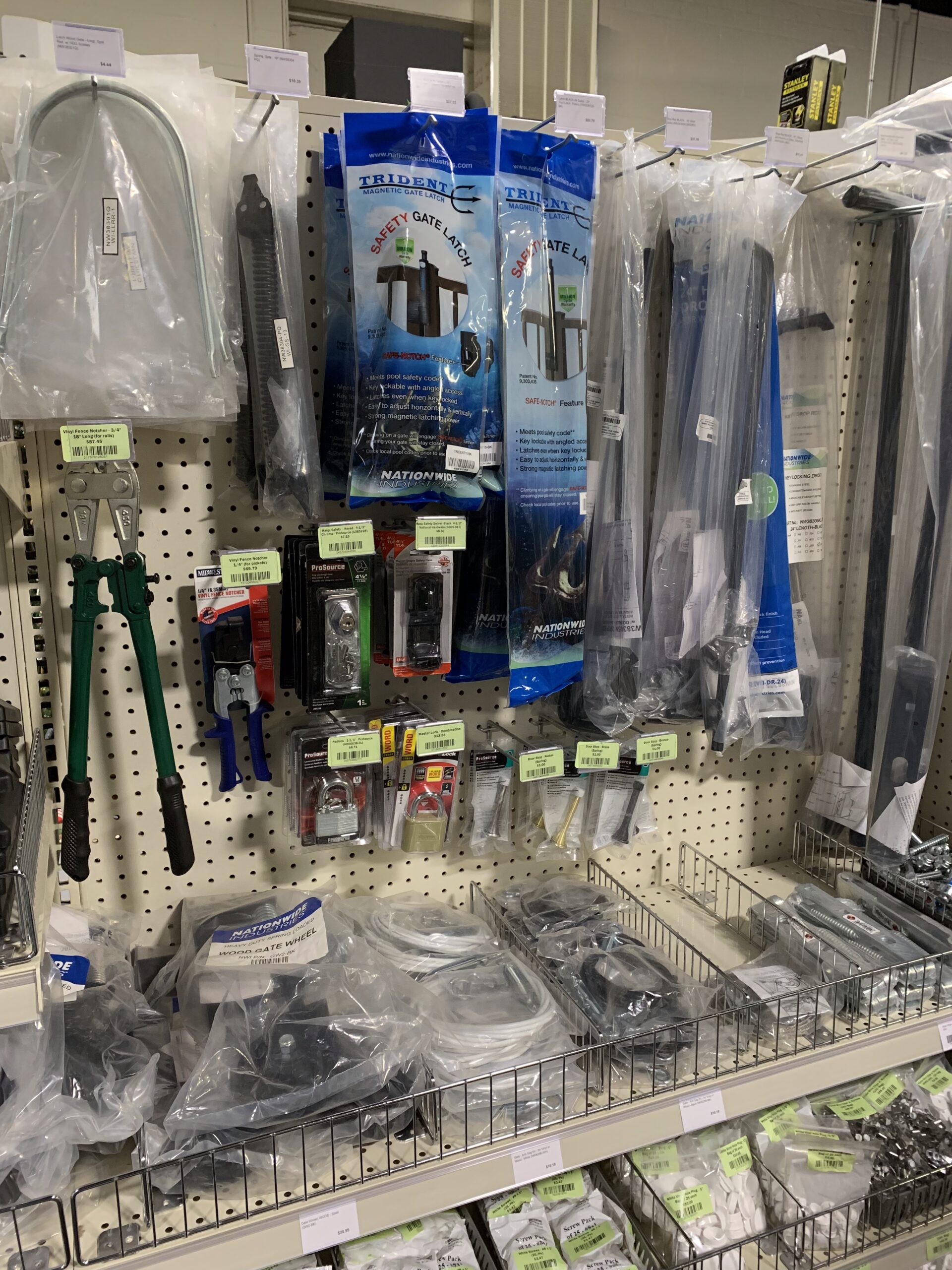 A vast array of fence and deck tool accessories for sale at Ladiesburg Lumber.