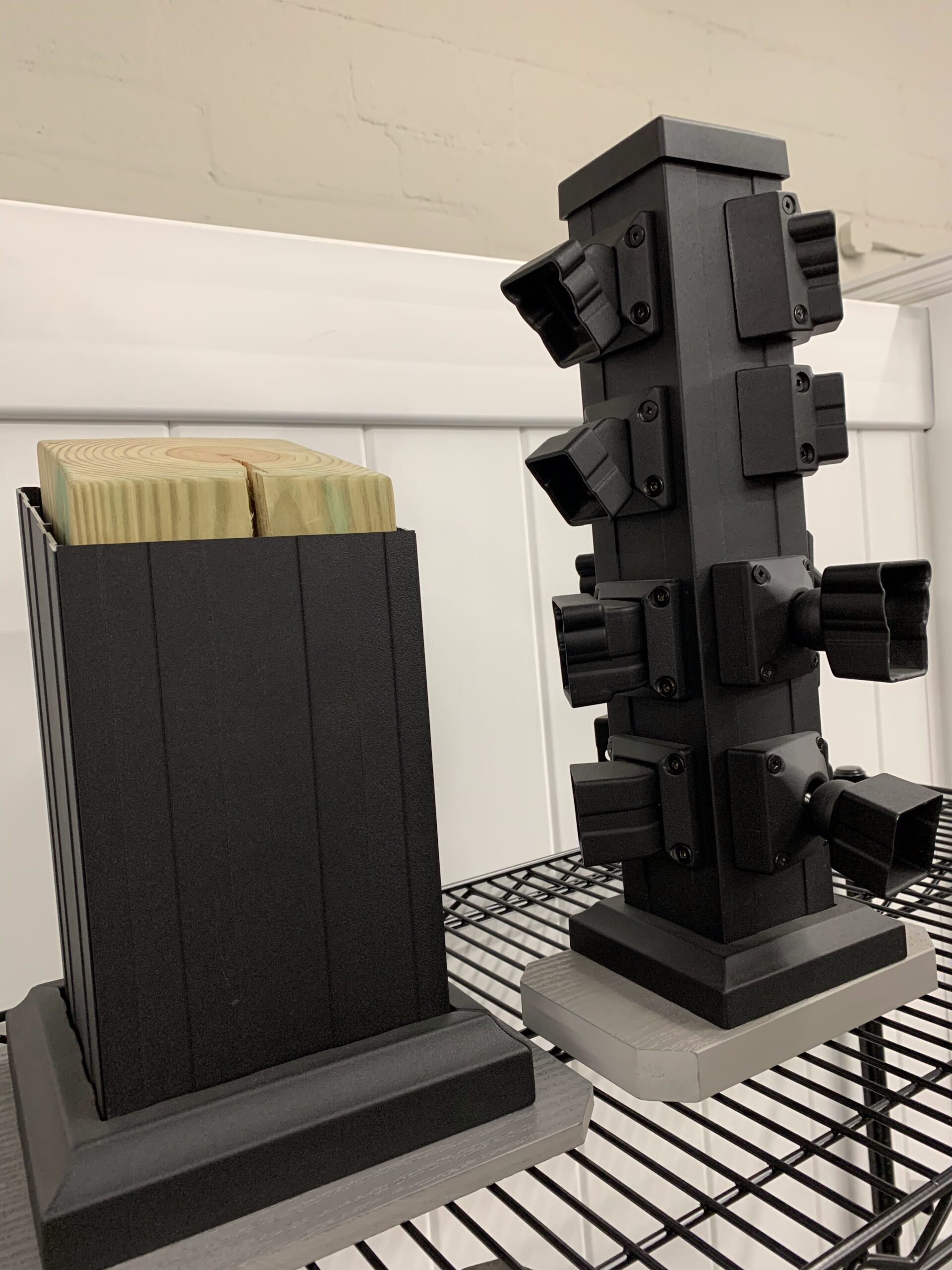 Deck and fence samples at Ladiesburg Lumber, helping the customer decide what works best for their situation.