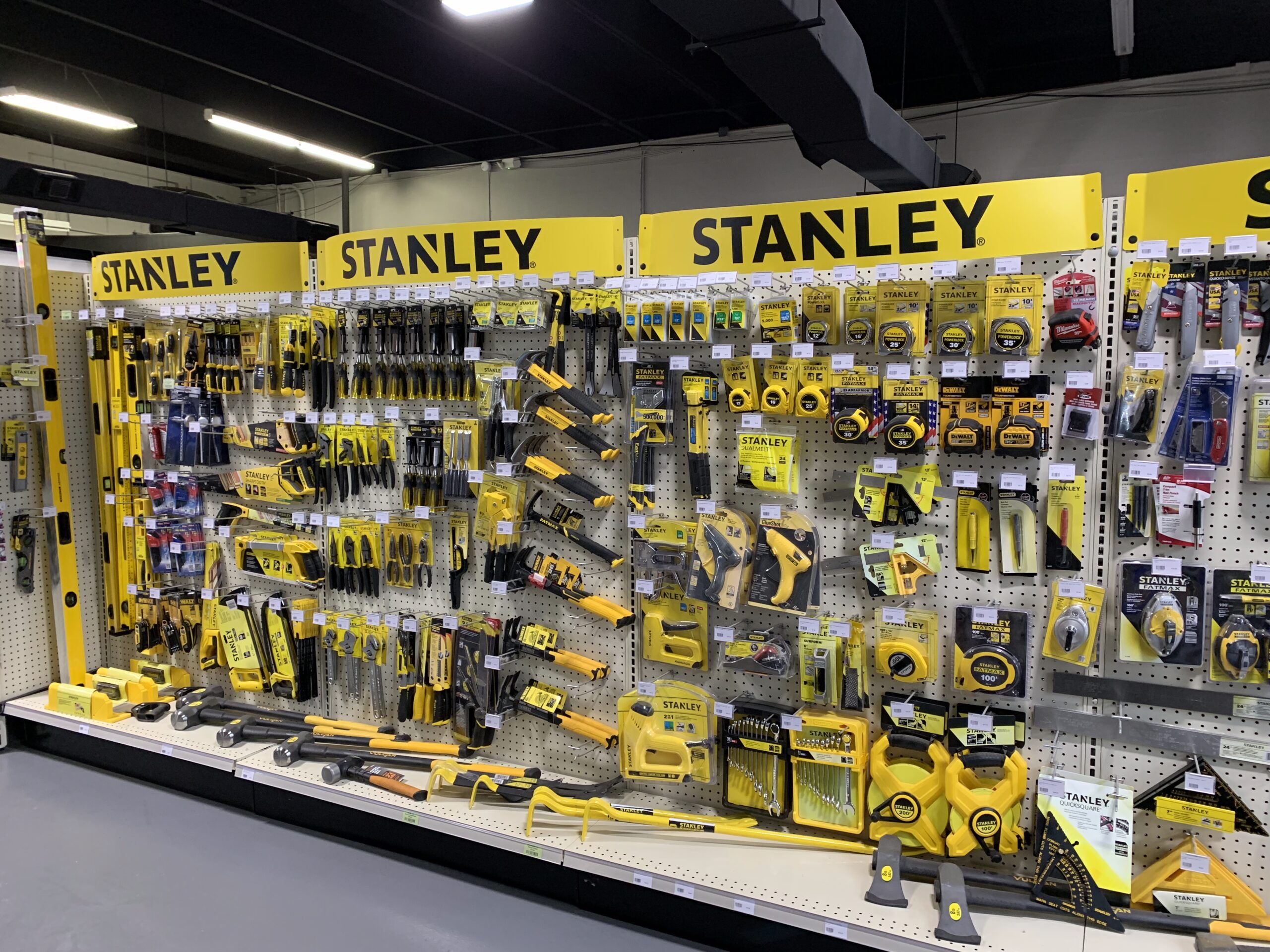 A Stanley tool and accessory display inside the Ladiesburg Lumber store.