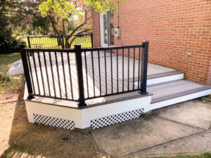 A composite deck designed & built by Ladiesburg Lumber.