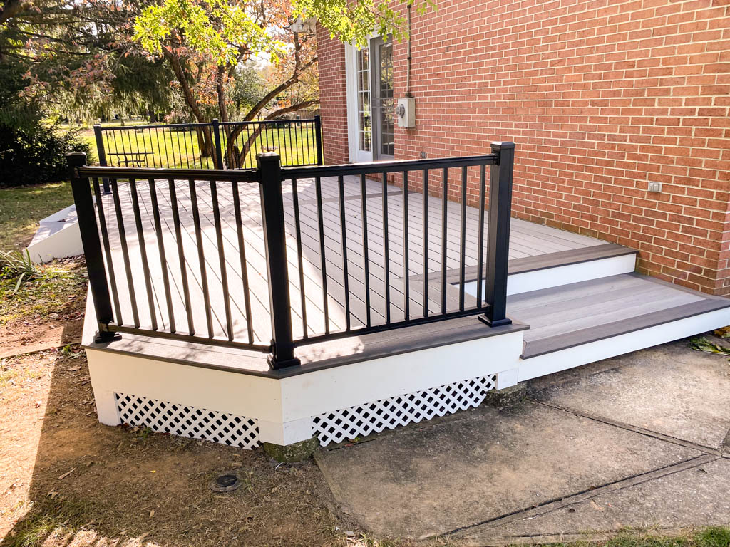 A composite deck designed & built by Ladiesburg Lumber.