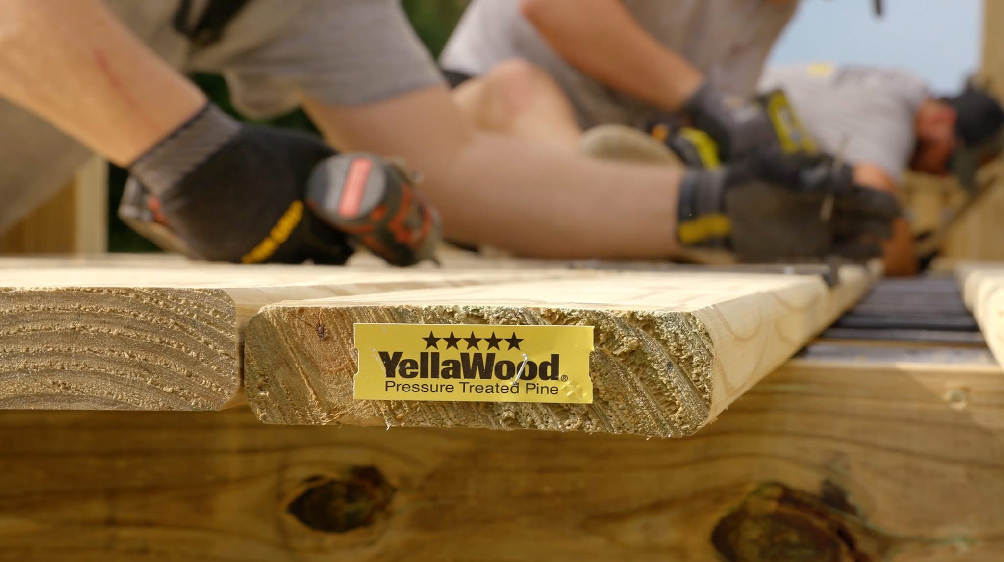 A closeup shot of YellaWood lumber, in stock at Ladiesburg Lumber.