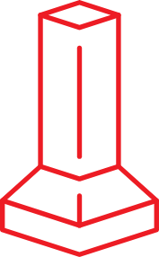 A stylized red graphic of post leg.