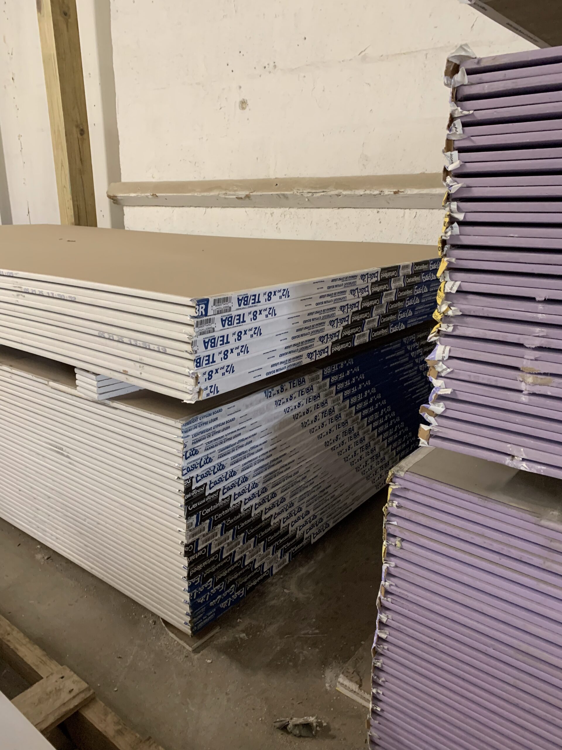 Stacks of drywall at Ladiesburg Lumber.