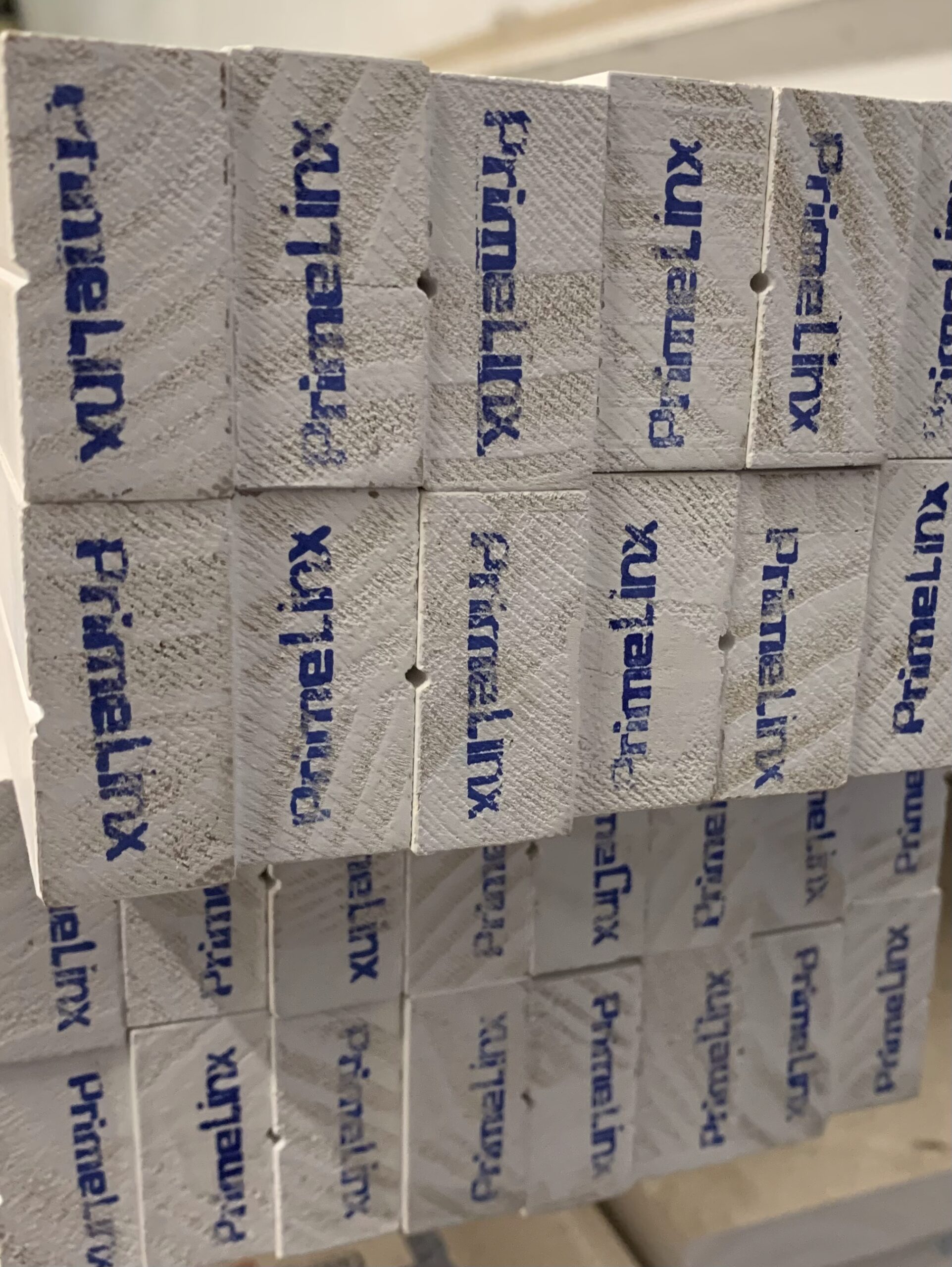 Rows of PrimeLinx board in stock at the Ladiesburg Lumber warehouse.