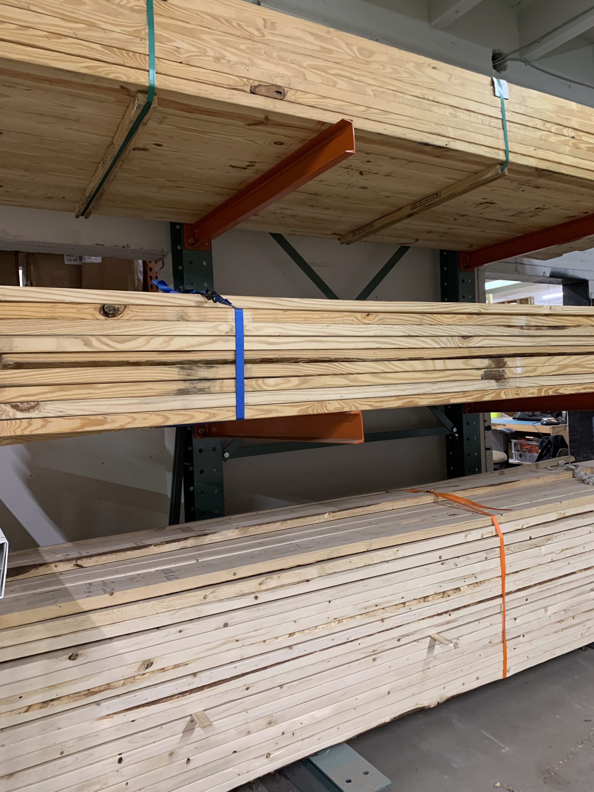 Stacks and rows of uncut lumber in stock at Ladiesburg Lumber.