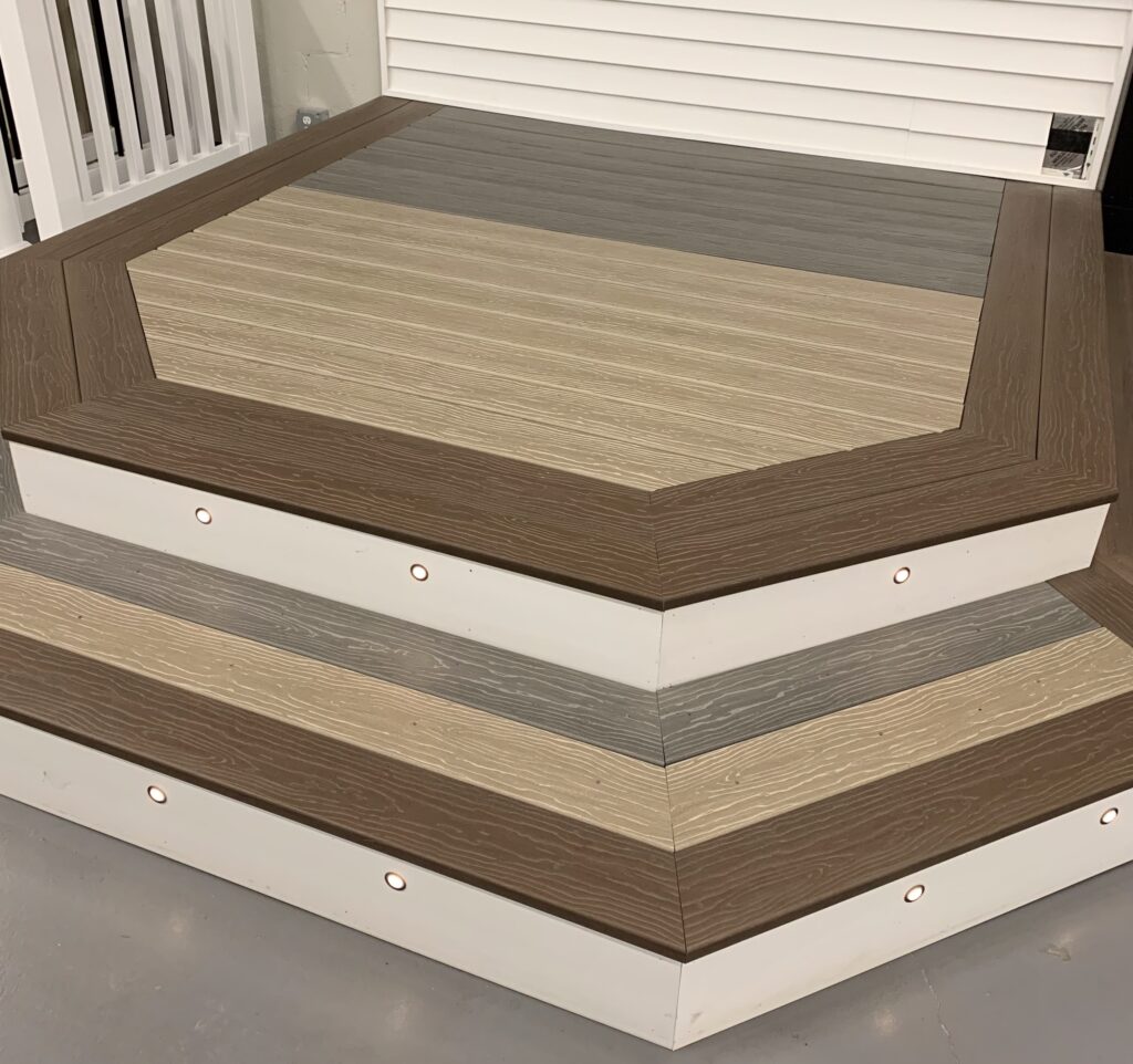 A composite deck inside the Ladiesburg Lumber showroom.