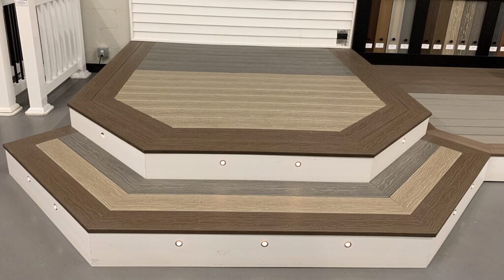 A composite deck inside the Ladiesburg Lumber showroom.