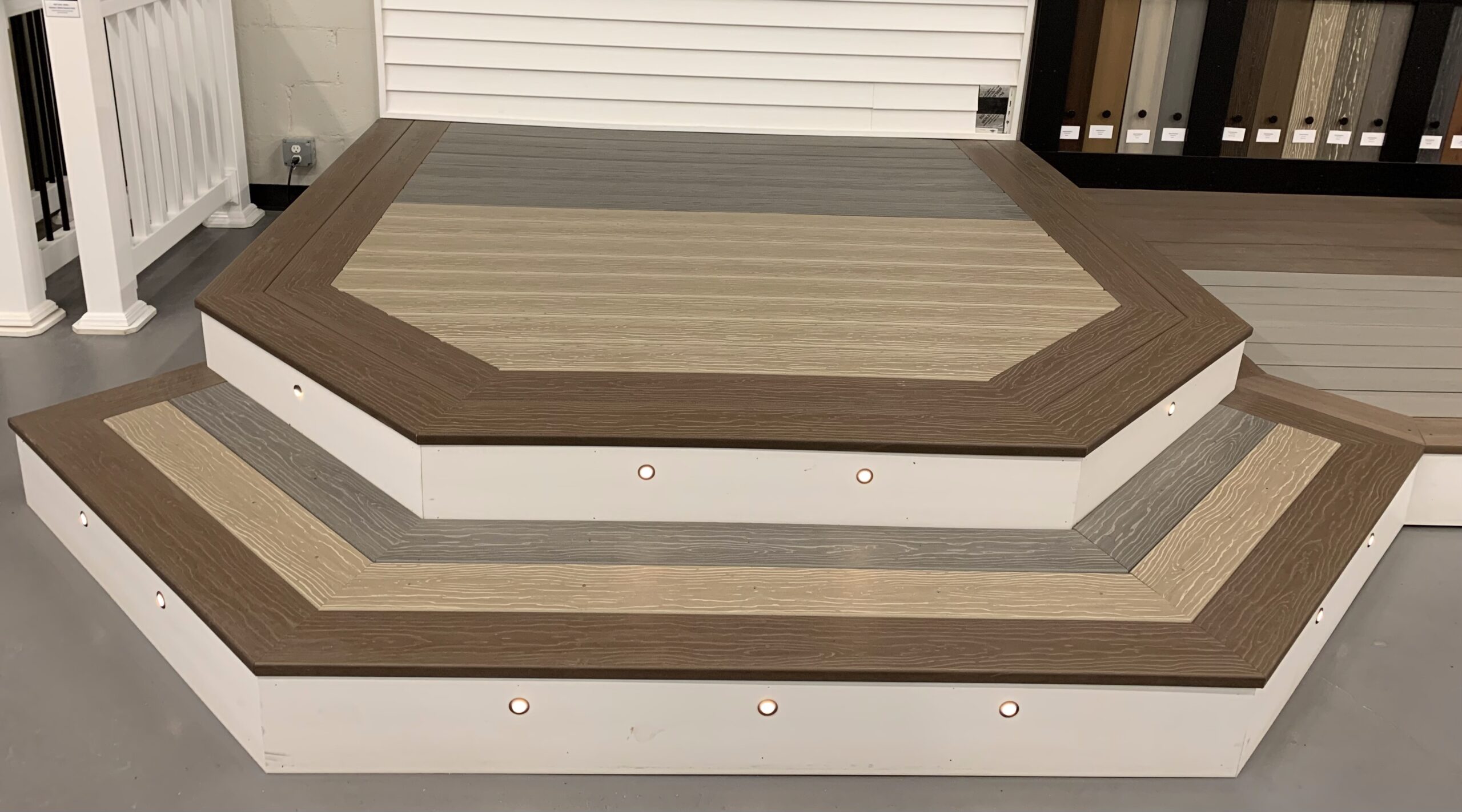 A composite deck inside the Ladiesburg Lumber showroom.